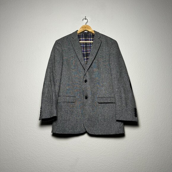 US Polo Wool Blazer Sport Coat Elbow Patch Hunting Men 40R Grey Plaid Lining 90s - Picture 1 of 16